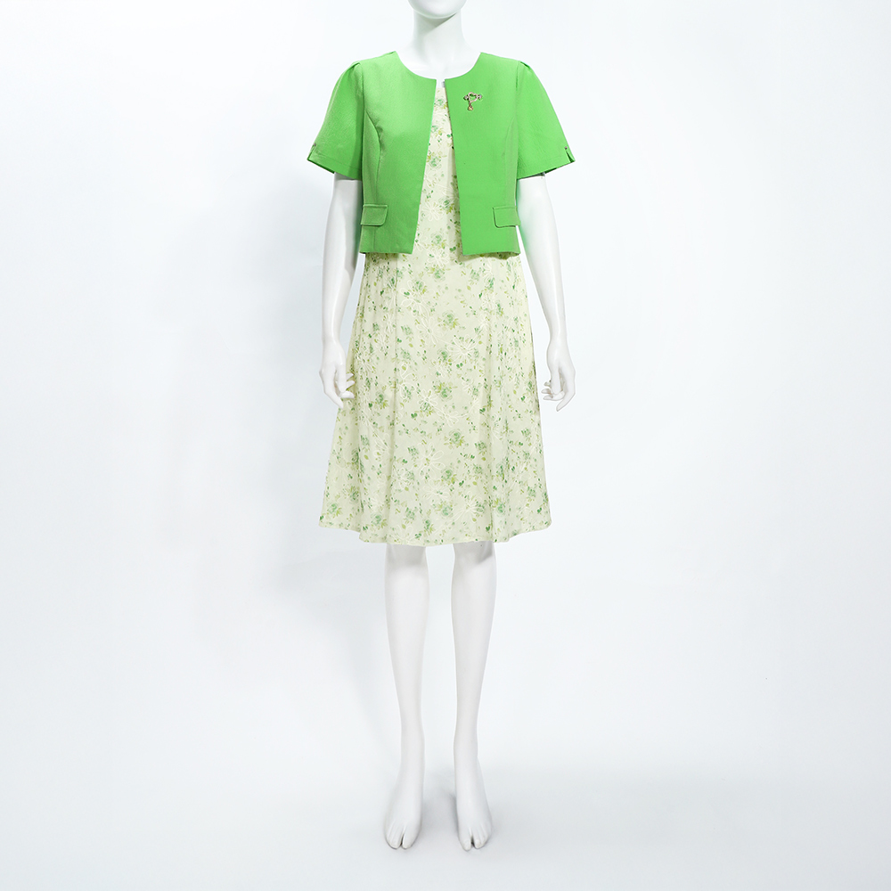 ILEY伊蕾 假兩件刺繡縲縈印花洋裝(綠；M-2L)_3