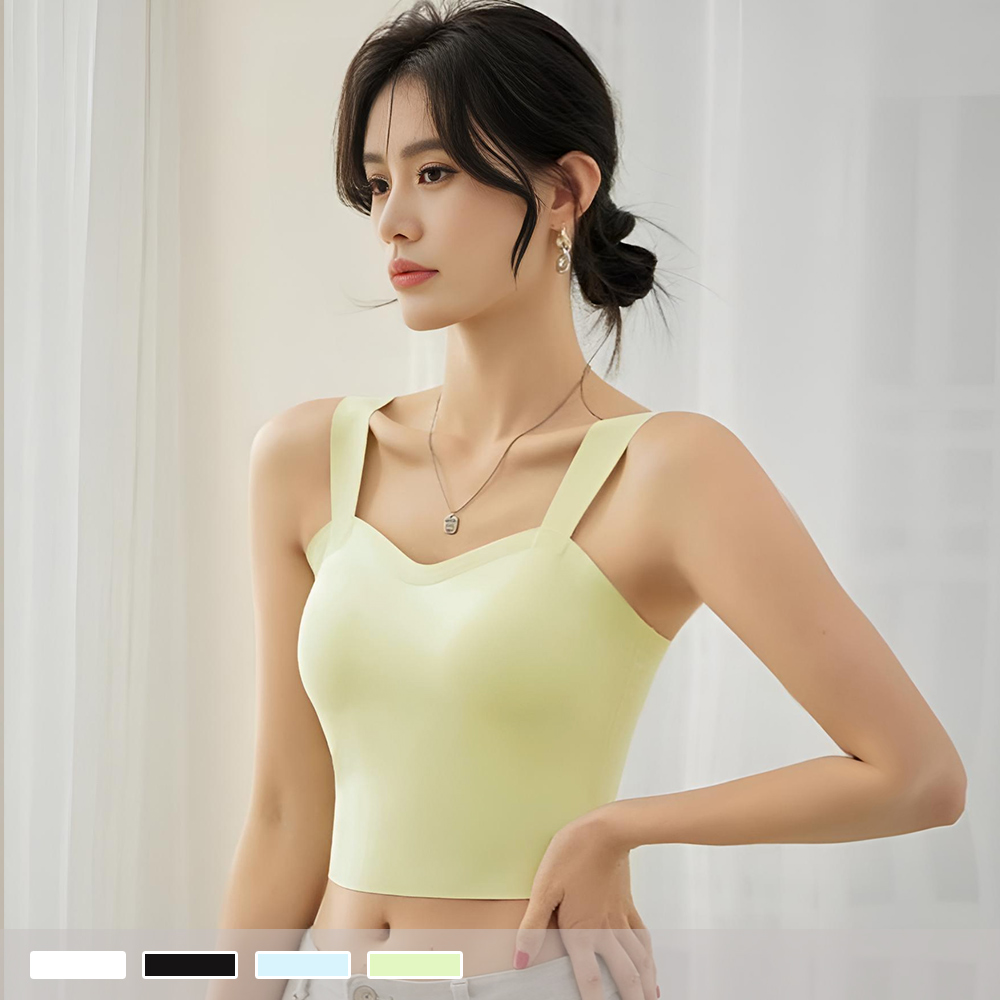 BRA TOP【罩杯式】晨光微嵐 無痕透氣 寬肩帶一體式胸墊短版背心 小可愛 353_1
