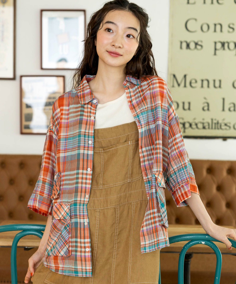 niko and女格紋混亞麻七分袖襯衫-四色-234885