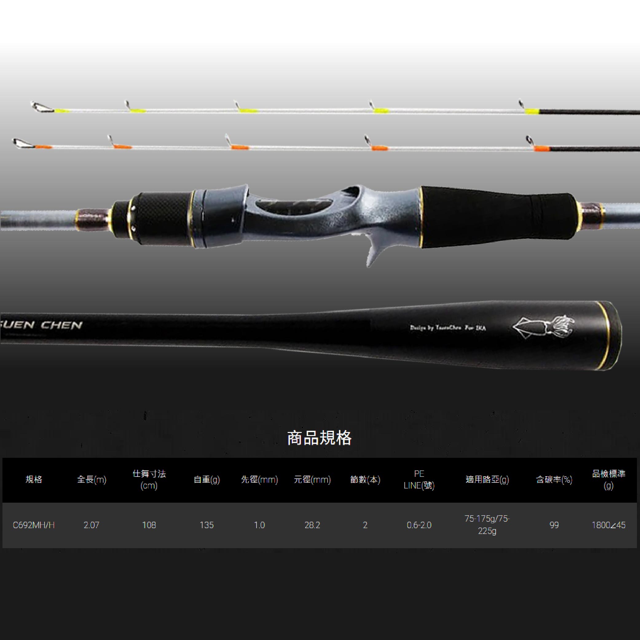 TSUEN CHEN 寸真猛抽手持透抽竿雙竿尾船釣竿