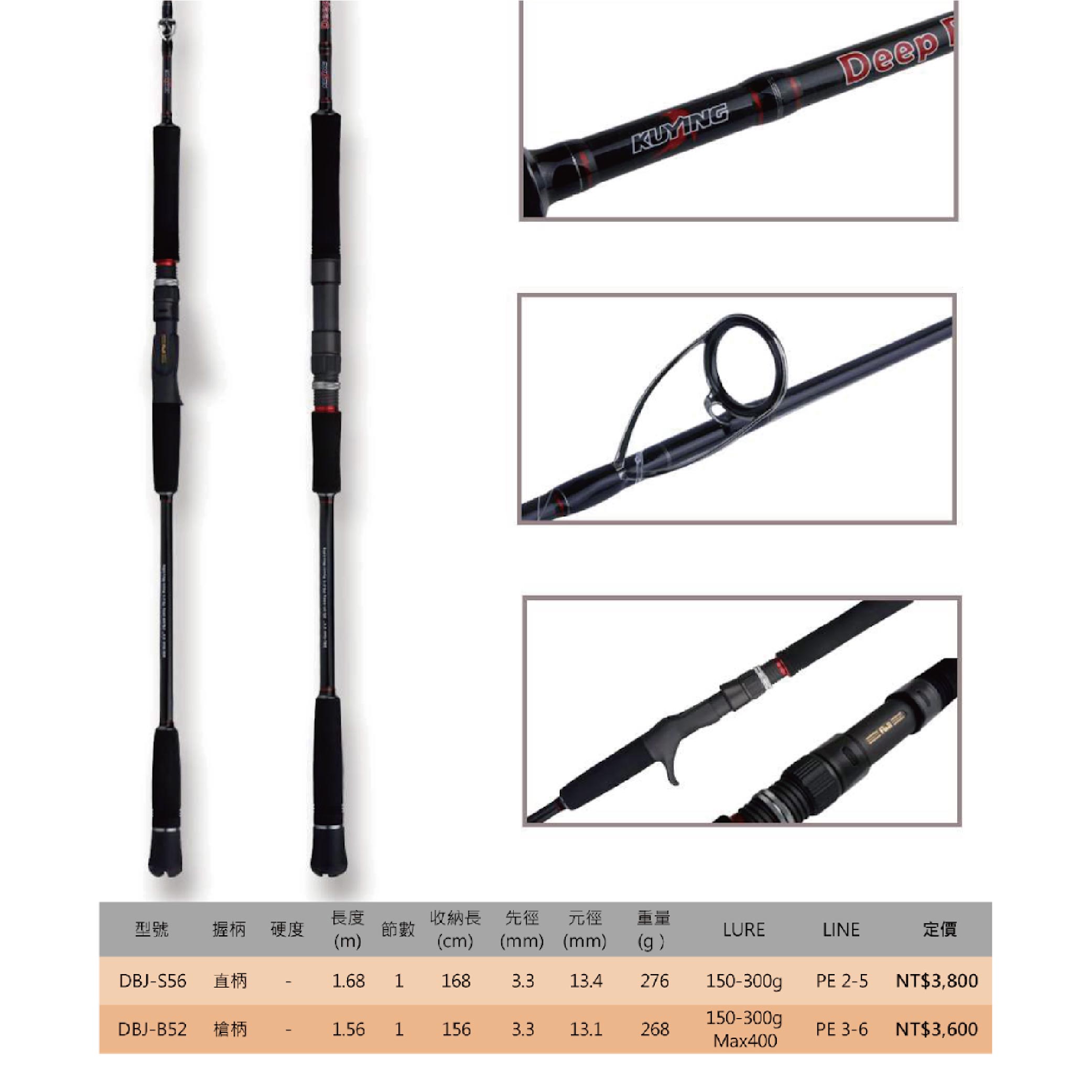 KUYING 酷影藍劍鐵板竿船釣竿直柄/槍柄150-300g