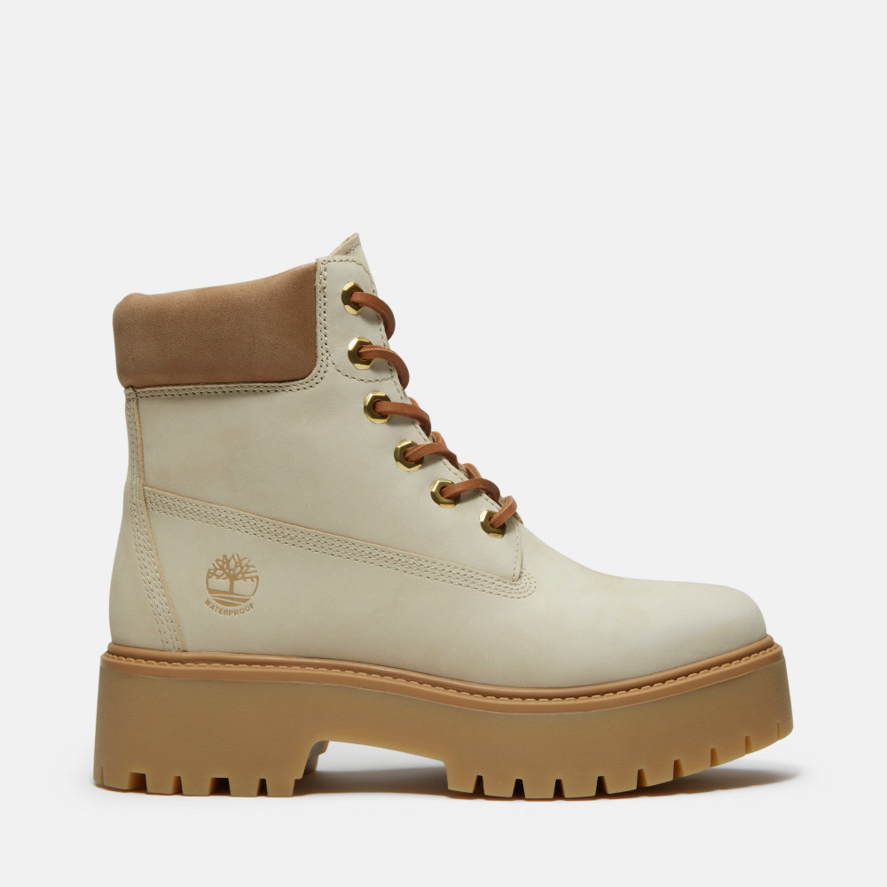 Timberland 女款淺米色Stone Street 6吋防水厚底靴