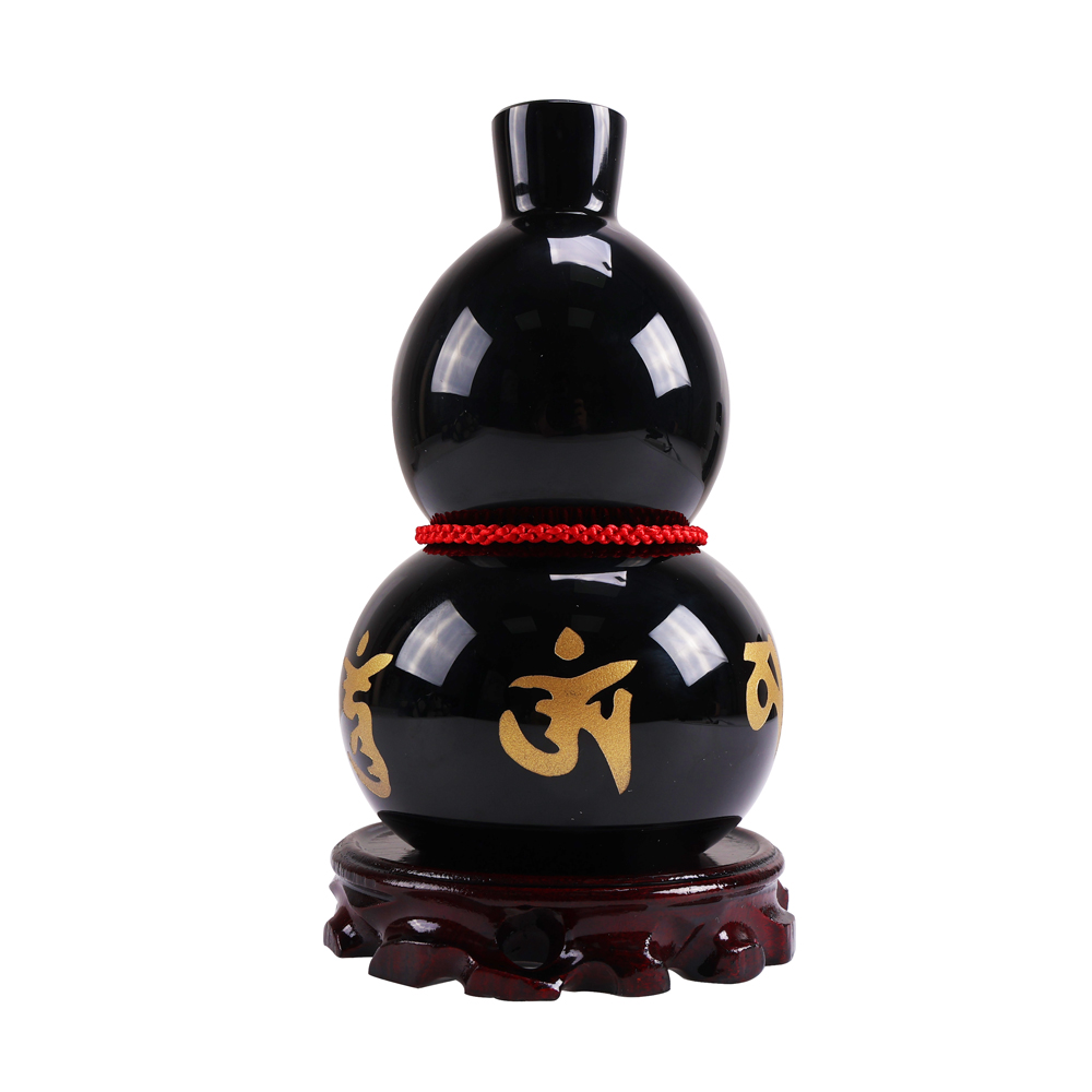 六字真言化煞黑曜石葫蘆鎮-16cm (辟邪化煞/開運擺件/擋災避險/保平安)