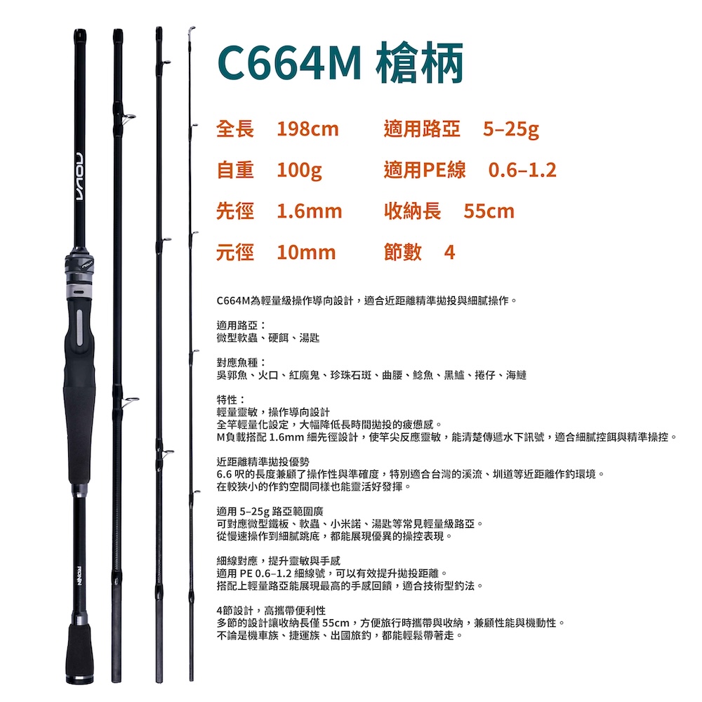 RONIN NOVA 新星系列多節路亞竿淡海水泛用旅行路亞竿