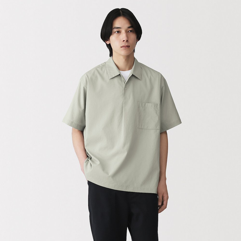 男透氣短袖布帛POLO衫灰色