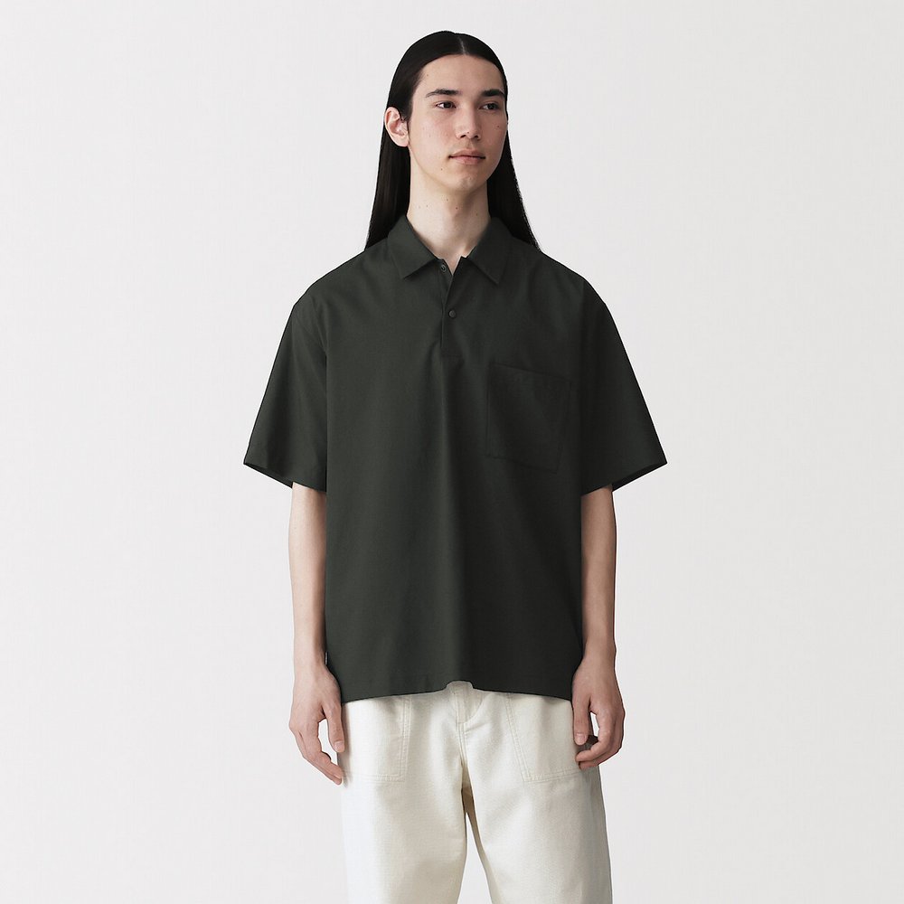 男透氣短袖布帛POLO衫黑色