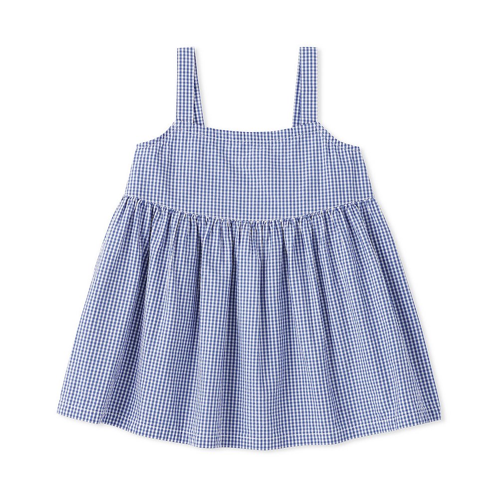 兒童涼感泡泡紗細肩帶套衫淺藍格紋