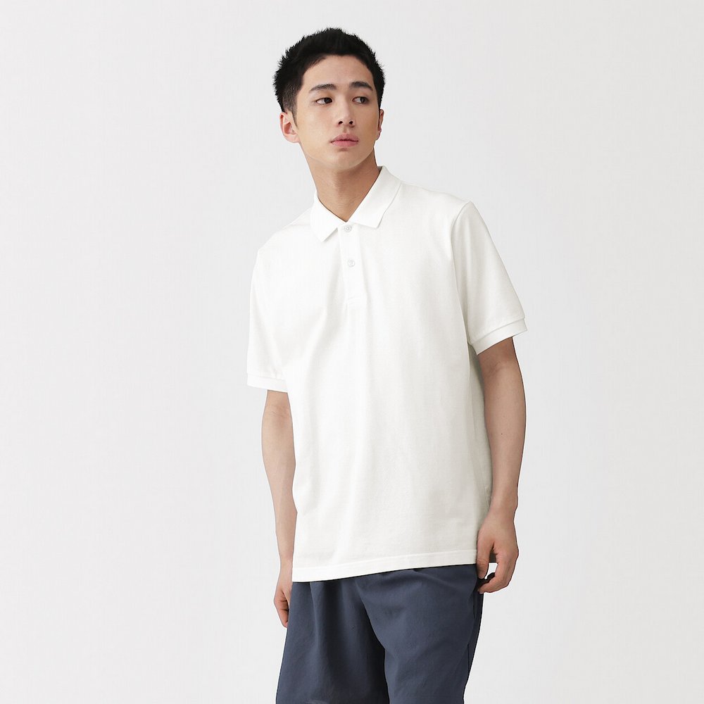 男水洗鹿子織短袖POLO衫白色