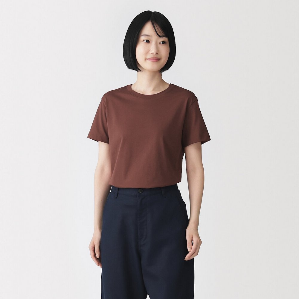 女天竺圓領短袖T恤磚紅