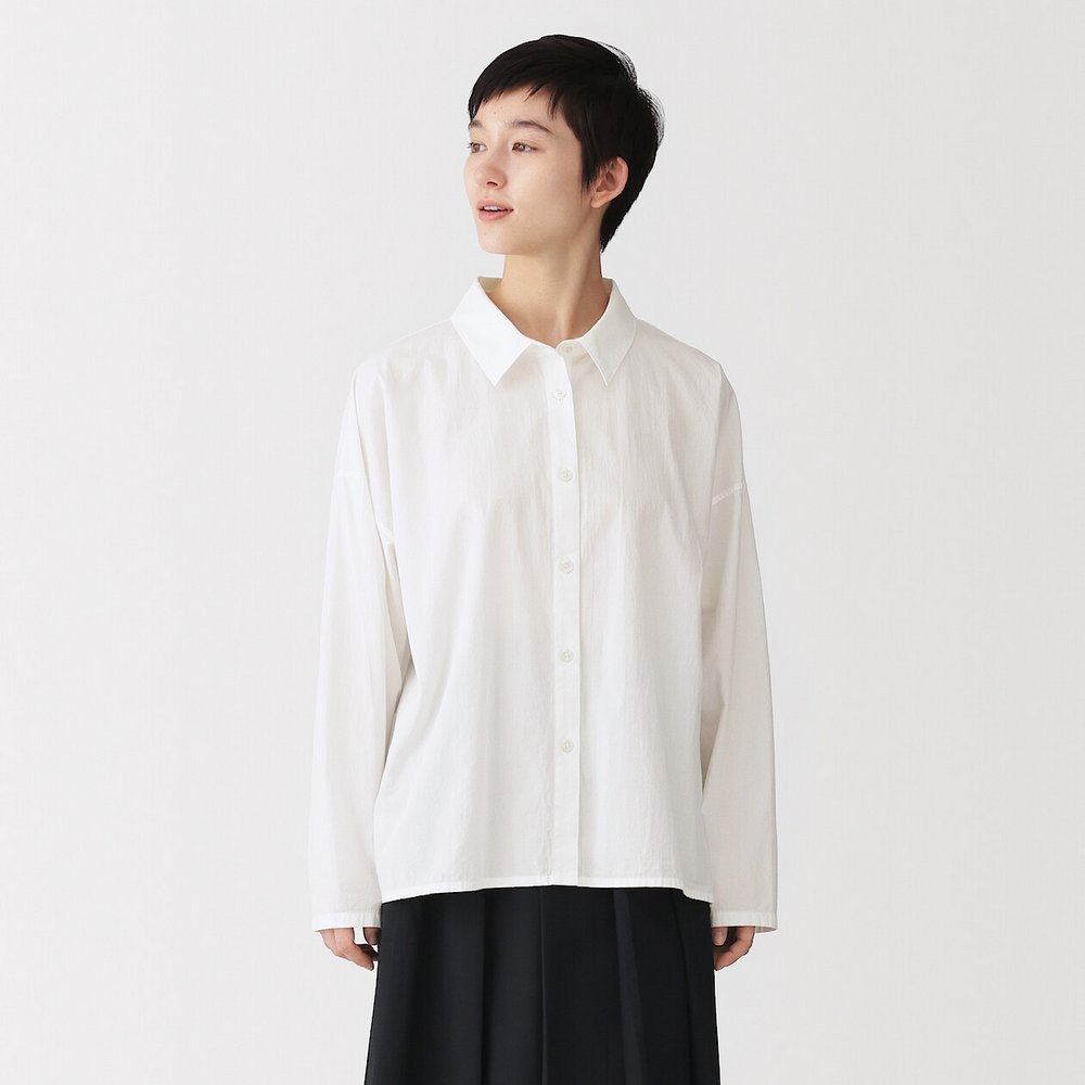 女直線剪裁長袖襯衫白色