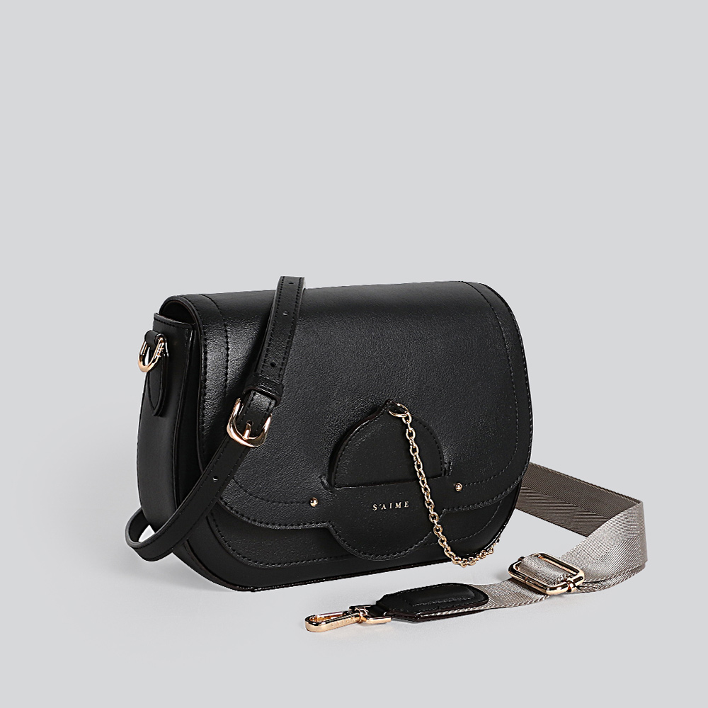 真皮鏈條鏡面雙背帶馬鞍包(S) -S'AIME東京企劃