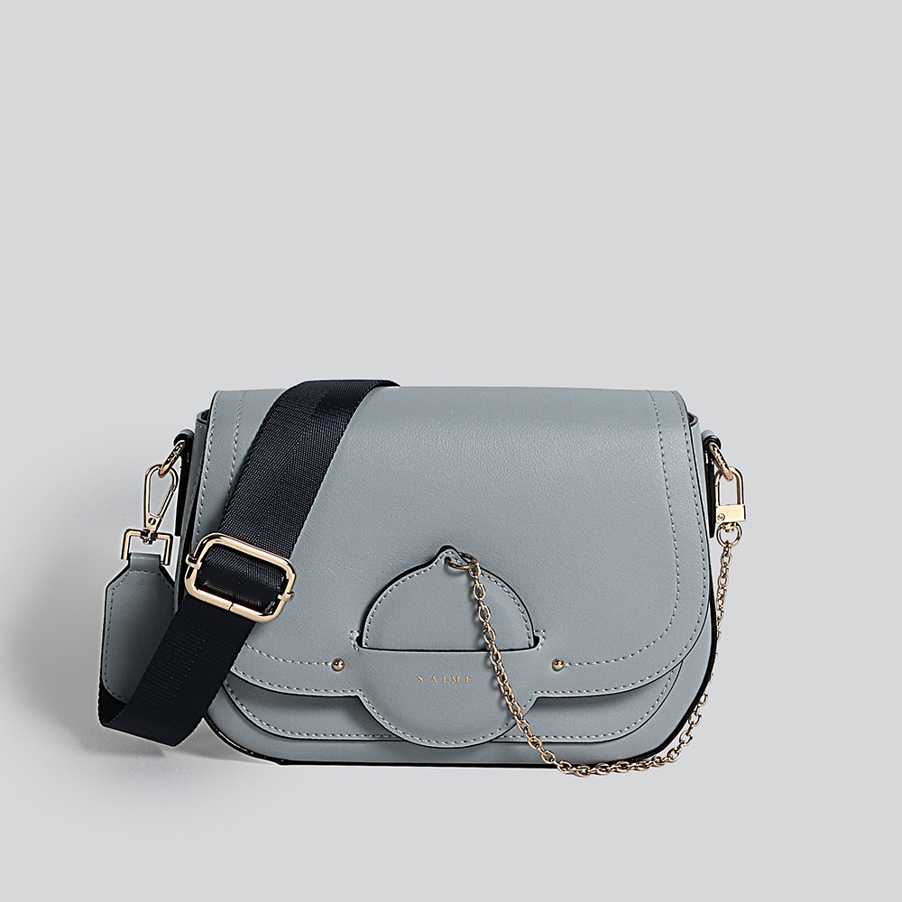 真皮鏈條鏡面雙背帶馬鞍包(S) -S'AIME東京企劃