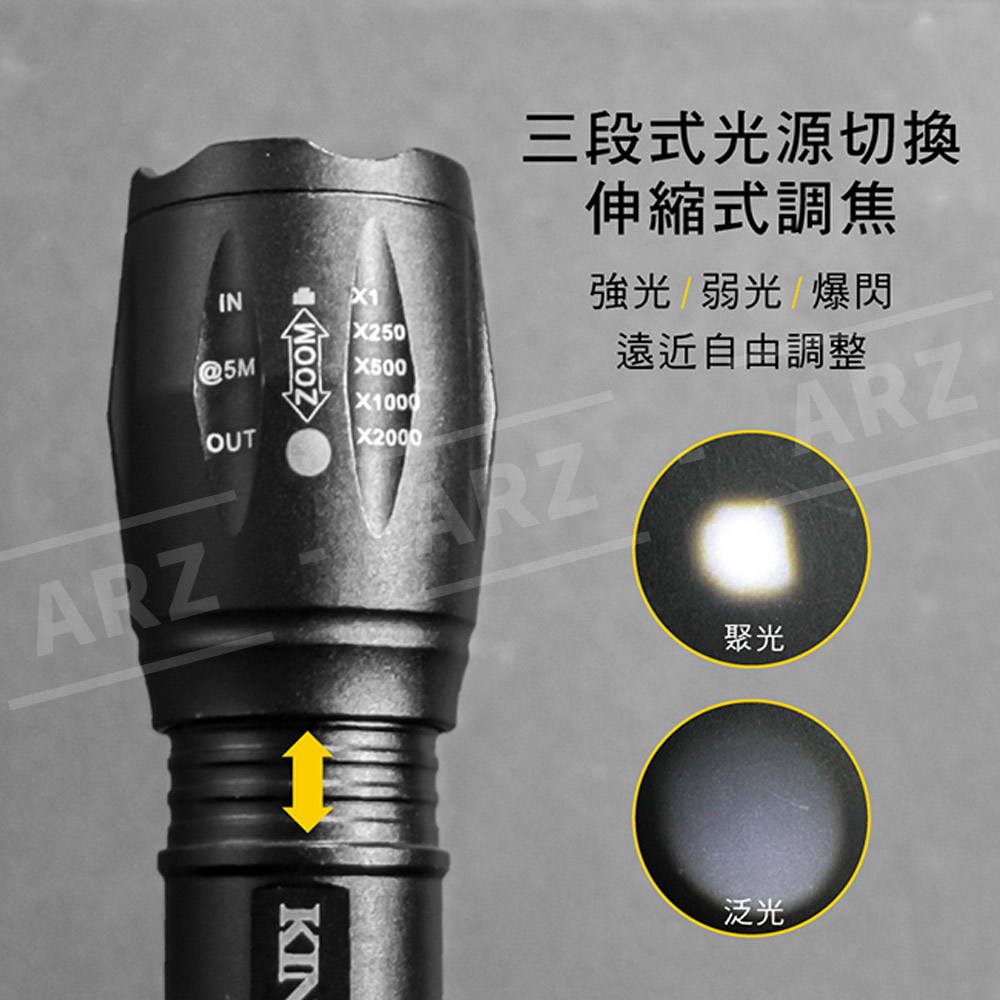 KINYO 大廣角強光手電筒 【C012】 伸縮變焦手電筒 USB 充電式手電筒 照明燈 T6 LED手電筒 超亮手電筒 探照燈 五金工具 露營用品_6