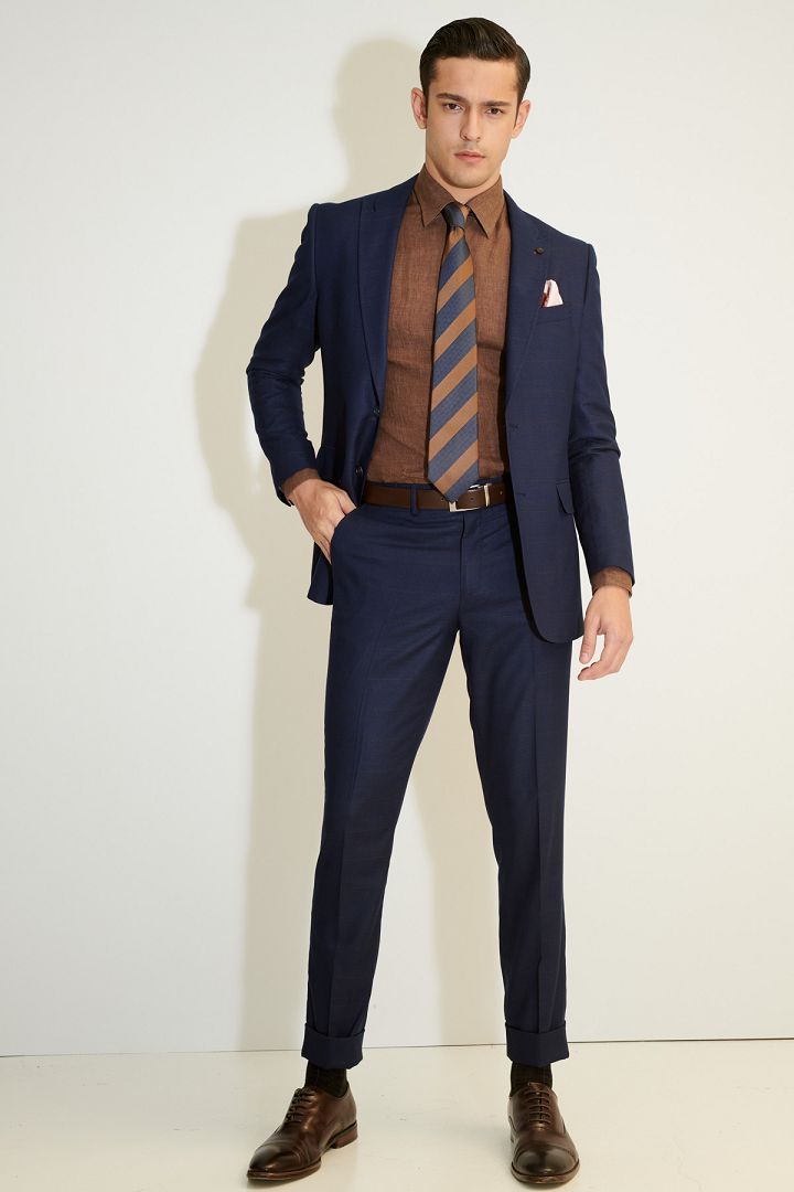 SST&C Navy Blue Lattice Slim Fit Suit Trousers | 0212103009  (Outlet)_0