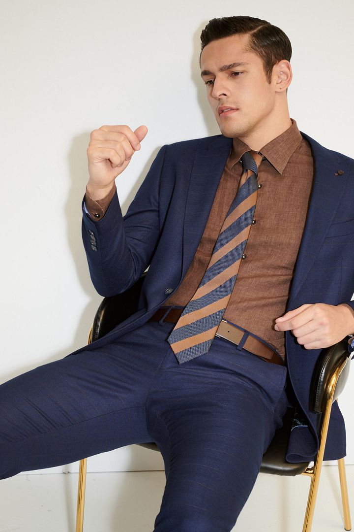 SST&C Navy Blue Lattice Slim Fit Suit Trousers | 0212103009  (Outlet)_1