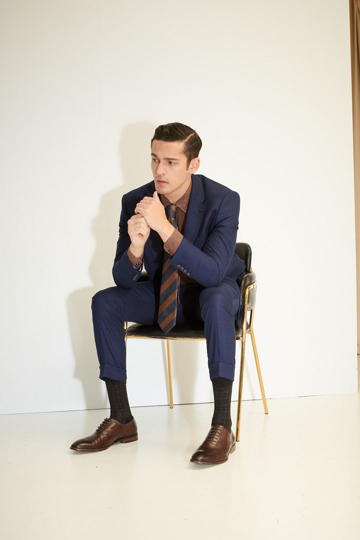 SST&C Navy Blue Lattice Slim Fit Suit Trousers | 0212103009  (Outlet)_2