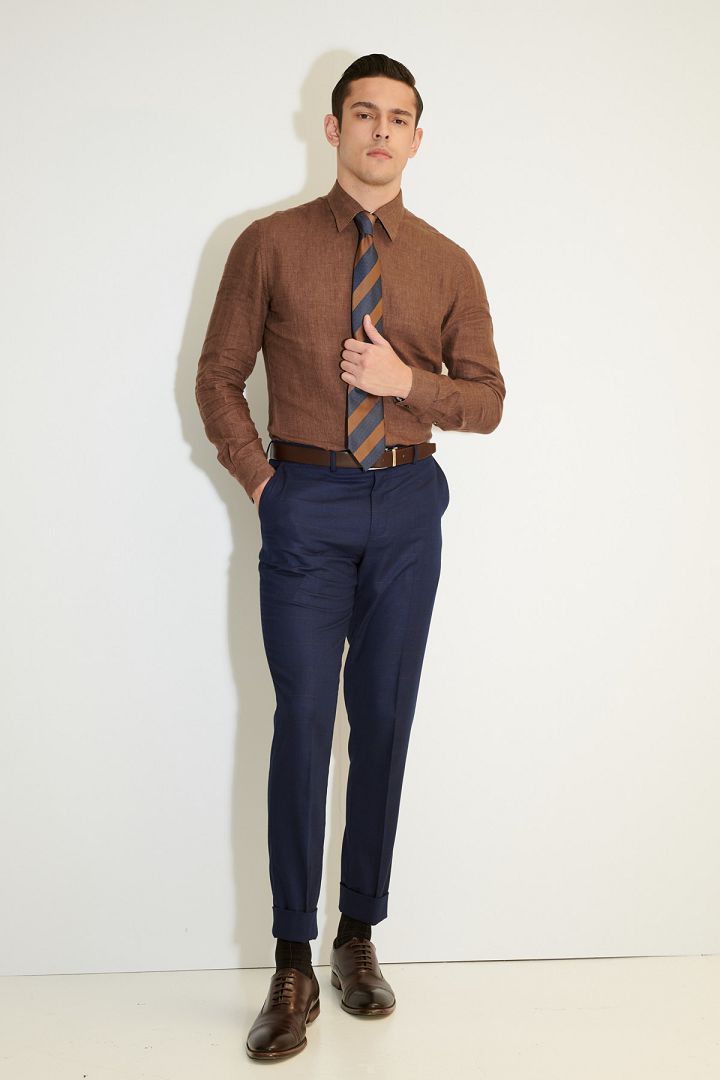 SST&C Navy Blue Lattice Slim Fit Suit Trousers | 0212103009  (Outlet)_3