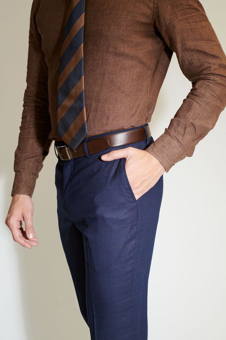SST&C Navy Blue Lattice Slim Fit Suit Trousers | 0212103009  (Outlet)_6