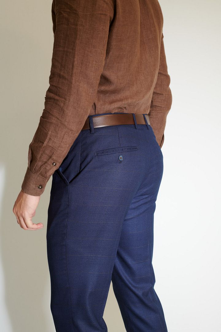 SST&C Navy Blue Lattice Slim Fit Suit Trousers | 0212103009  (Outlet)_7
