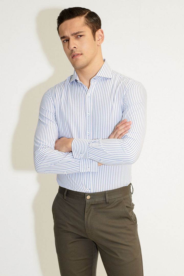 SST&C Blue and White Striped Pattern Shirt | 0312103015  (Outlet)_4