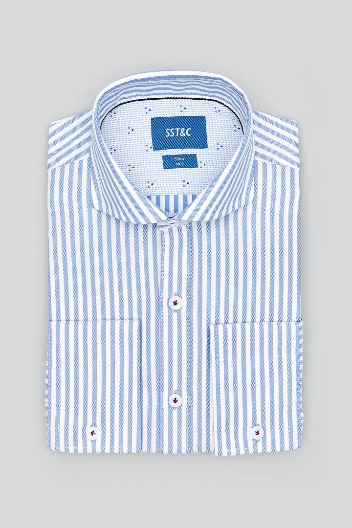 SST&C Blue and White Striped Pattern Shirt | 0312103015  (Outlet)_5
