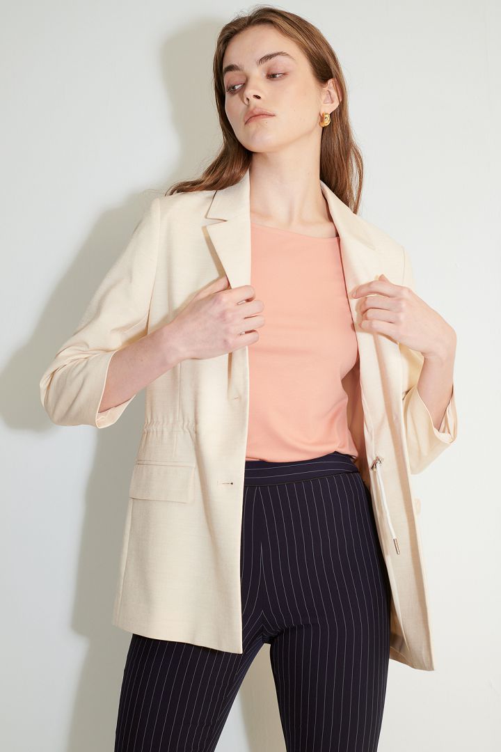 SST&C Women'S Off-White Three-Quarter Sleeve Drawstring Casual Suit | 8162103001  (Outlet)_1