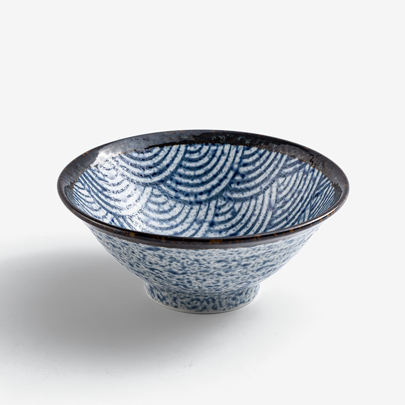 日式 手繪彩紋 18cm 陶瓷碗｜青海波｜單品_0