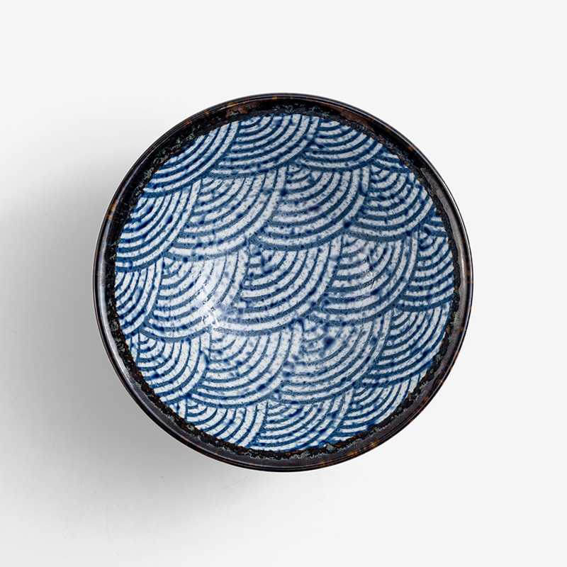 日式 手繪彩紋 18cm 陶瓷碗｜青海波｜單品_1