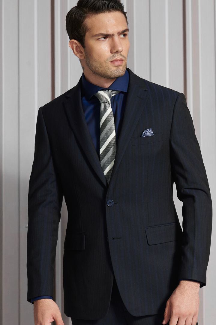 SST&C 藏青隱藏條紋修身西裝外套 | 0112112004 (outlet)_0