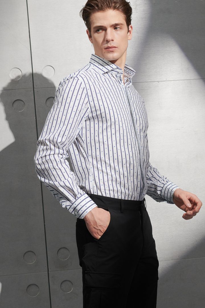 SST&C #Elastic Fit  Gradient Dot Stripe Print Shirt | 0312203020  (Outlet)_0