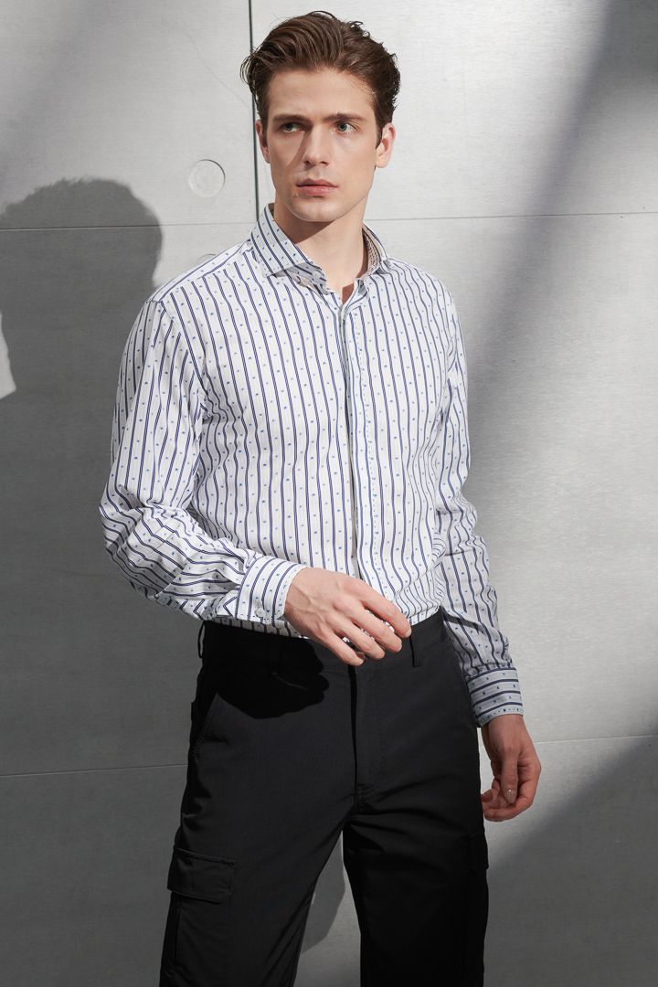 SST&C #Elastic Fit  Gradient Dot Stripe Print Shirt | 0312203020  (Outlet)_3