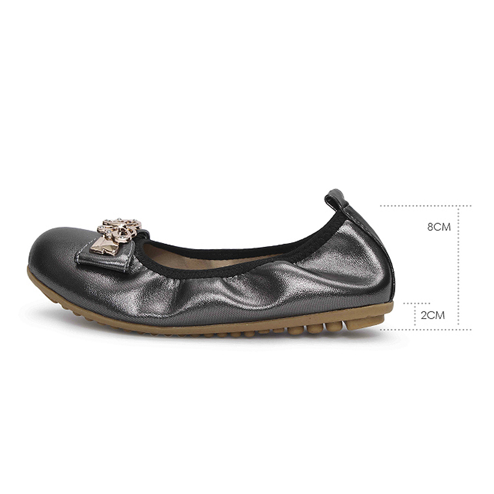 蝴蝶飾釦珠光兒童娃娃鞋-黑/白/粉33DX21