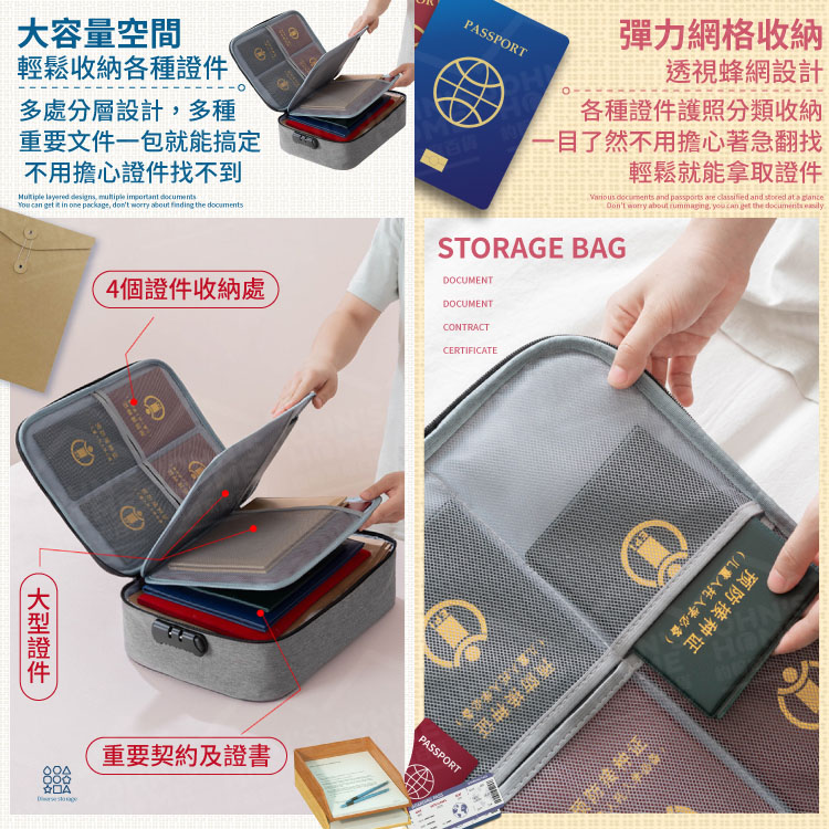 家庭證件收納包 多規格 分層分類 護照收納袋 證件包 證書收納包 密碼鎖收納包 防水證件袋【ZO0401】《約翰家庭百貨_4