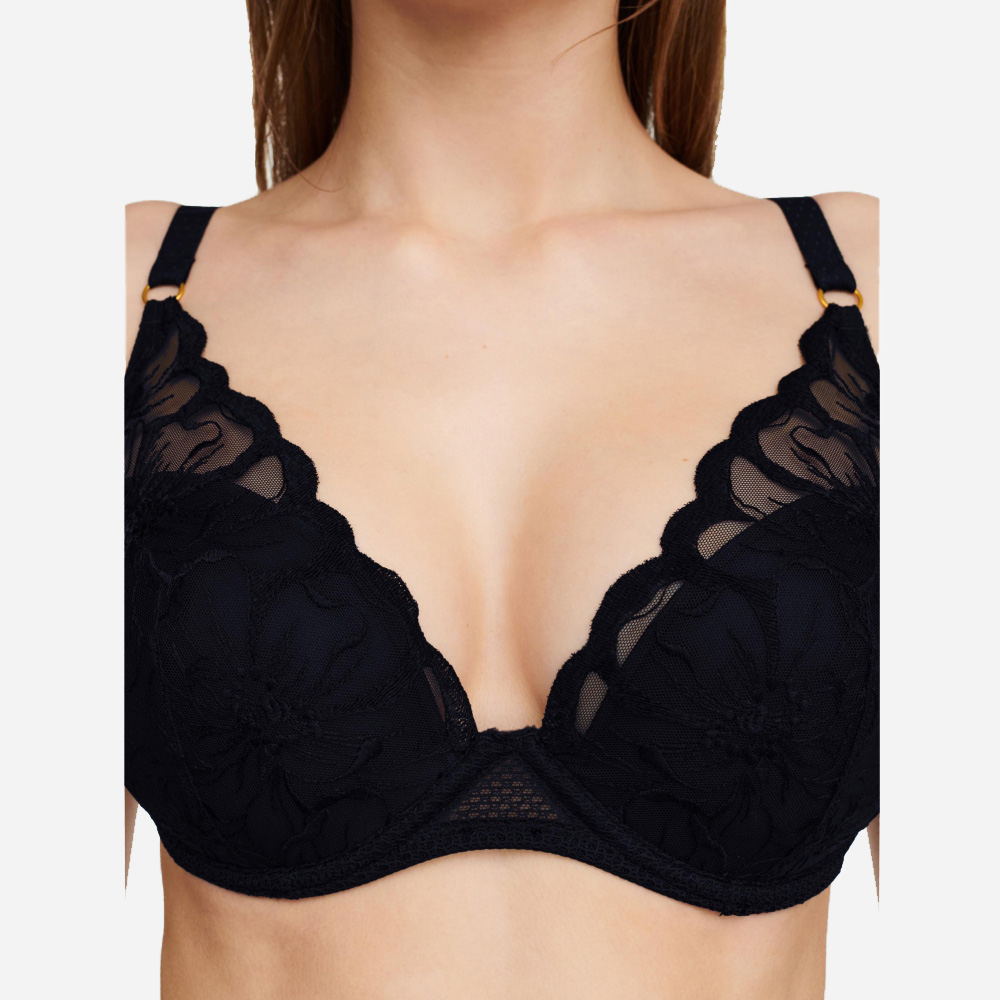 【Chantelle】集中托高內衣>BCD罩杯>黑色(12M20_011)【Fleurs】_1