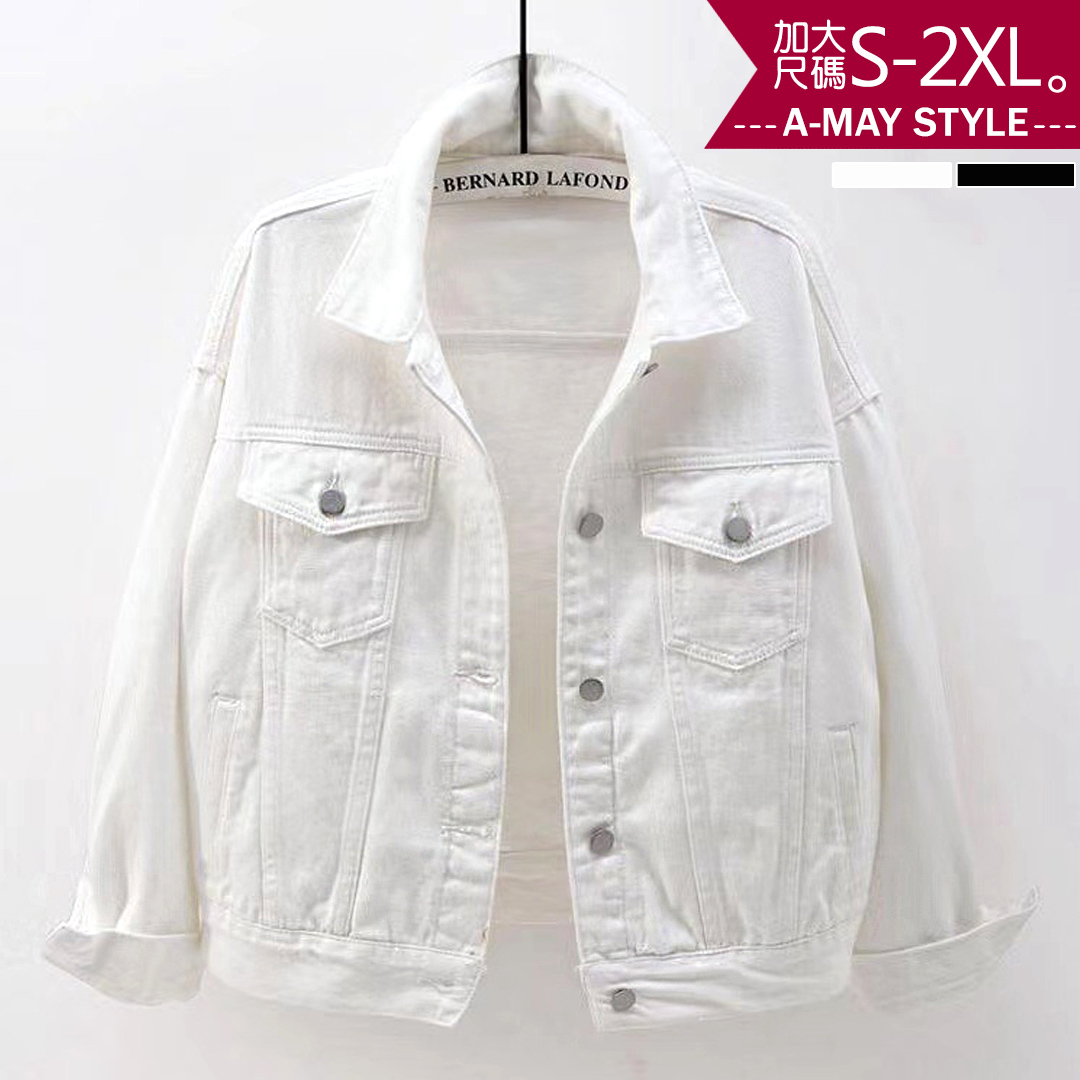 加大碼夾克-純色休閒雙口袋牛仔外套(S-2XL)【XC202140】＊艾美時尚(現+預)_0