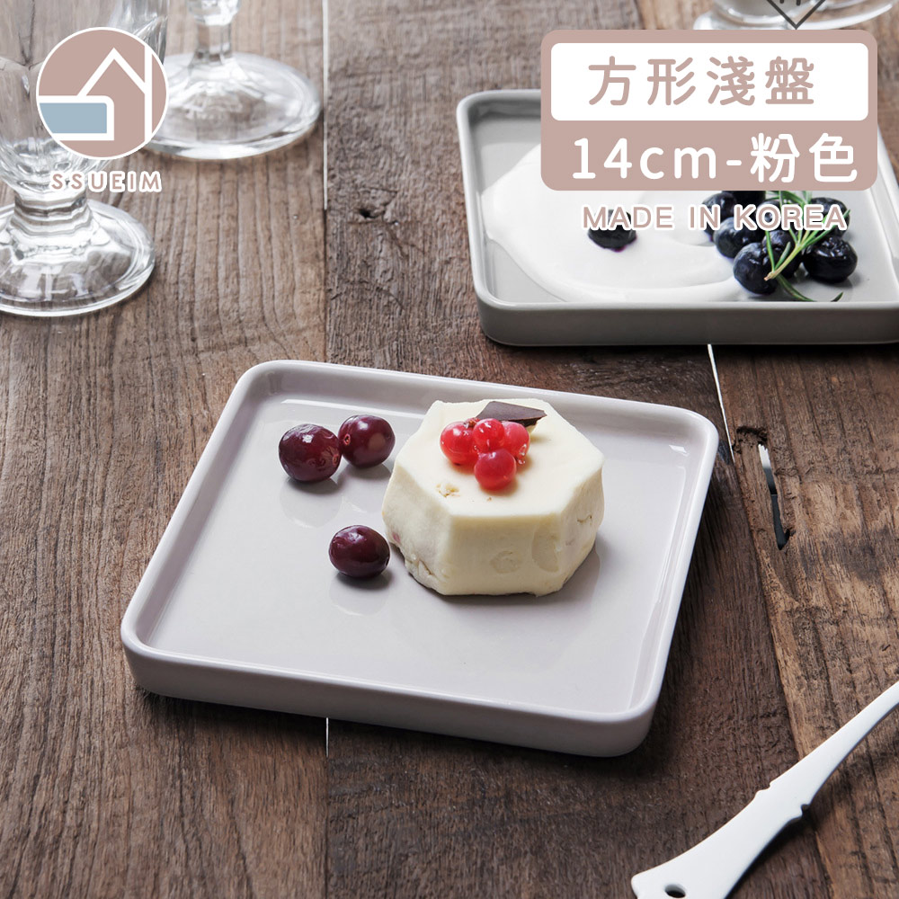 【韓國SSUEIM】LEED系列莫蘭迪陶瓷方形淺盤14cm(粉色)_0
