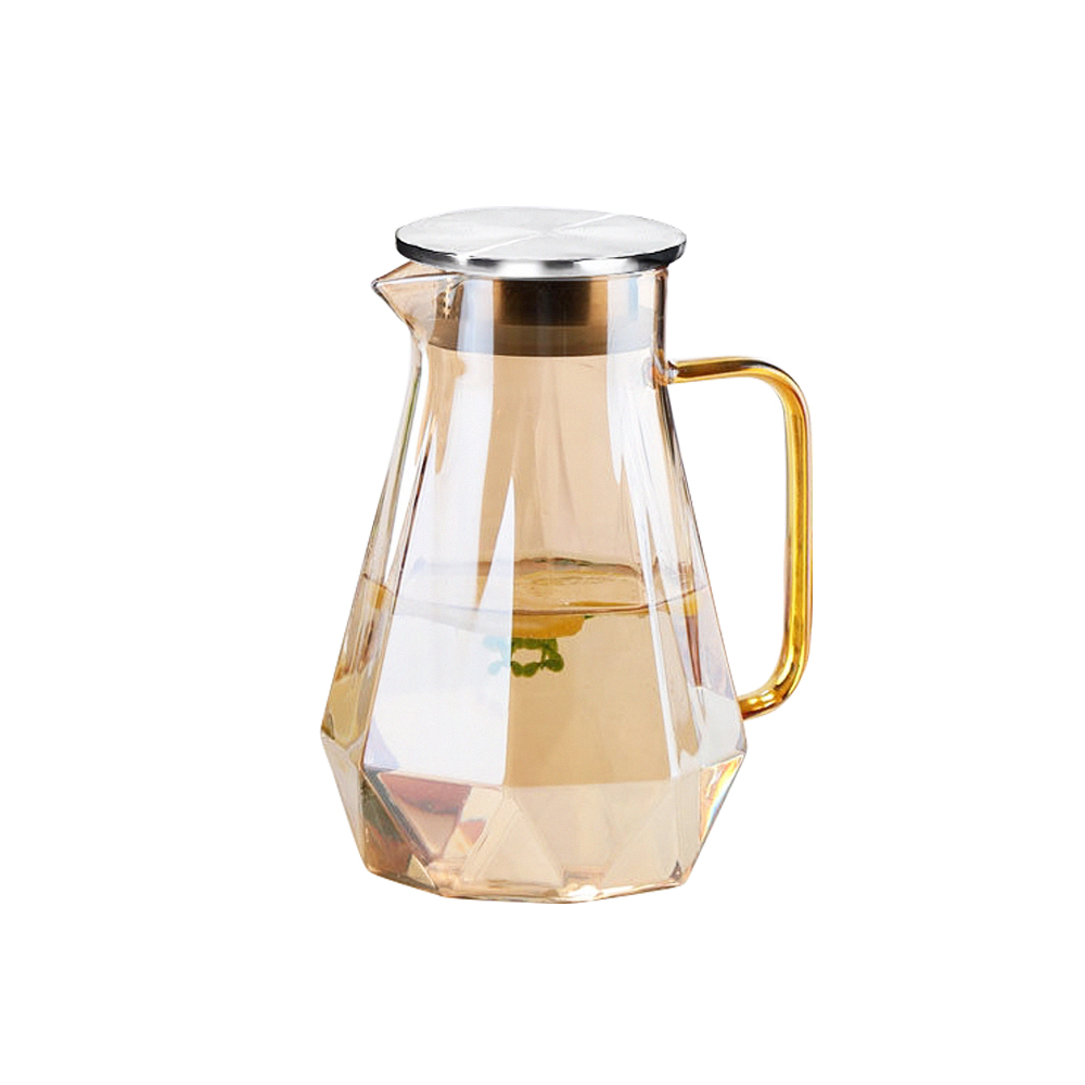 【日本FOREVER】耐熱玻璃時尚鑽石紋玫瑰金不鏽鋼把手水壺1500ML_2