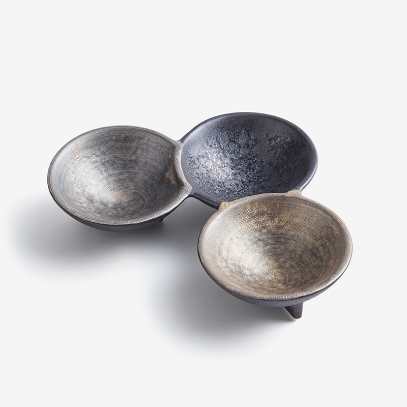 WAGA 日式褐金 12cm 陶瓷三格碟｜暖棕｜單品_0