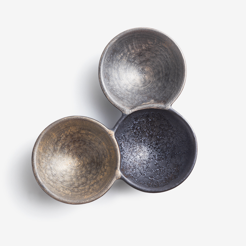 WAGA 日式褐金 12cm 陶瓷三格碟｜暖棕｜單品_2