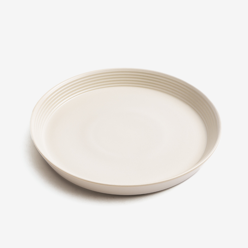 WAGA 簡約條紋 20.5cm 陶瓷淺盤｜奶油白｜單品_0