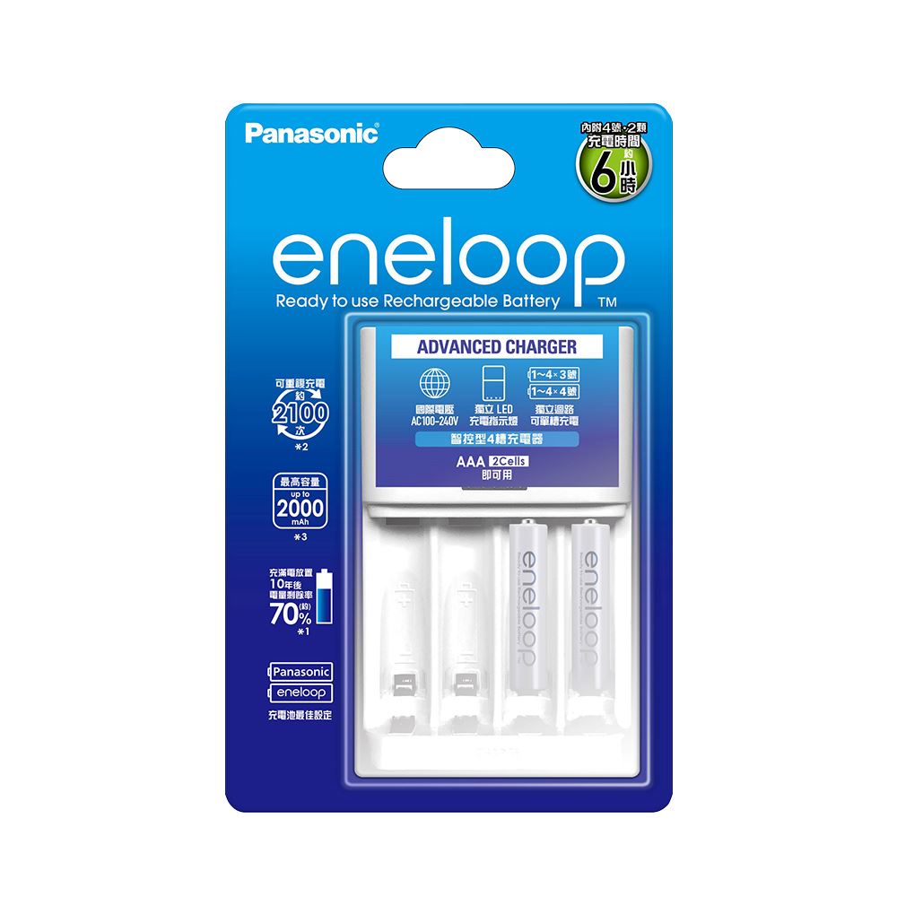 Panasonic BQ-CC17TW 智控型4槽充電器+ eneloop 4號鎳氫充電池2入| 熱