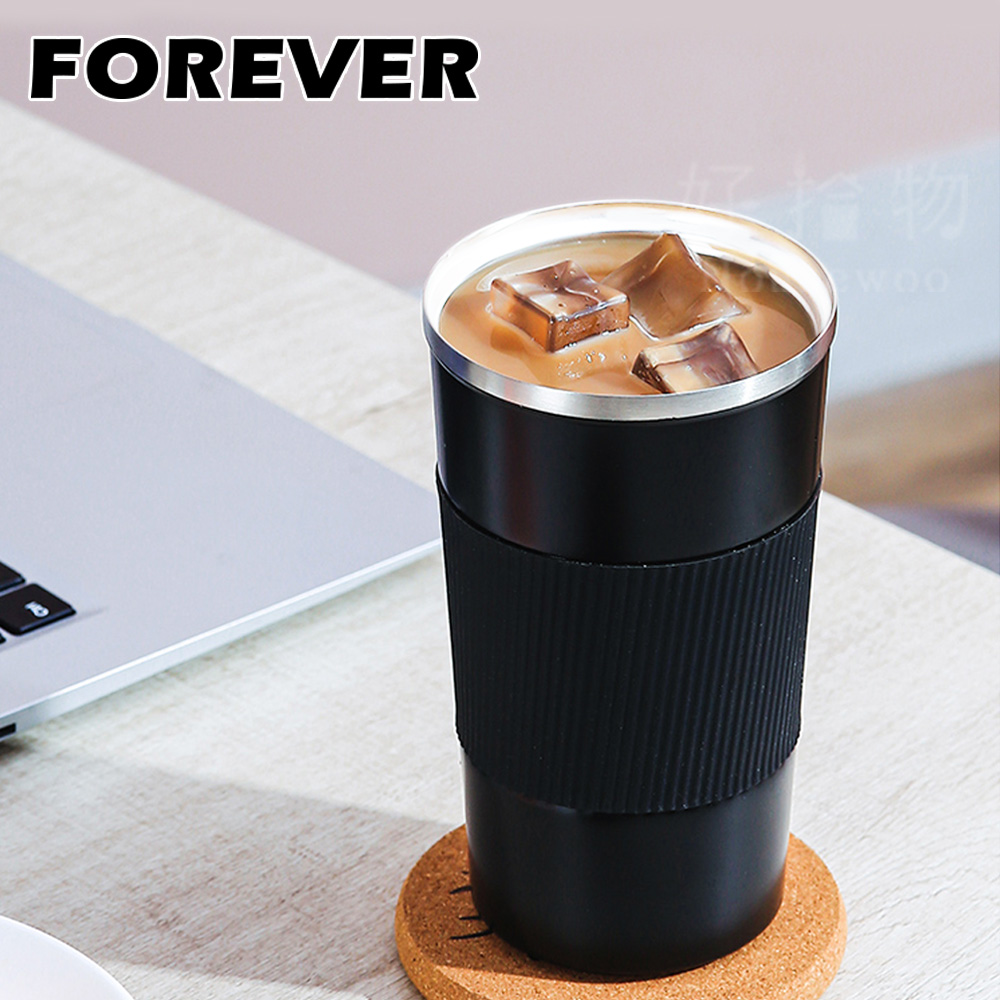 【日本FOREVER】不鏽鋼陶瓷塗層易潔咖啡杯/保溫杯510ml-黑(2入組)_1