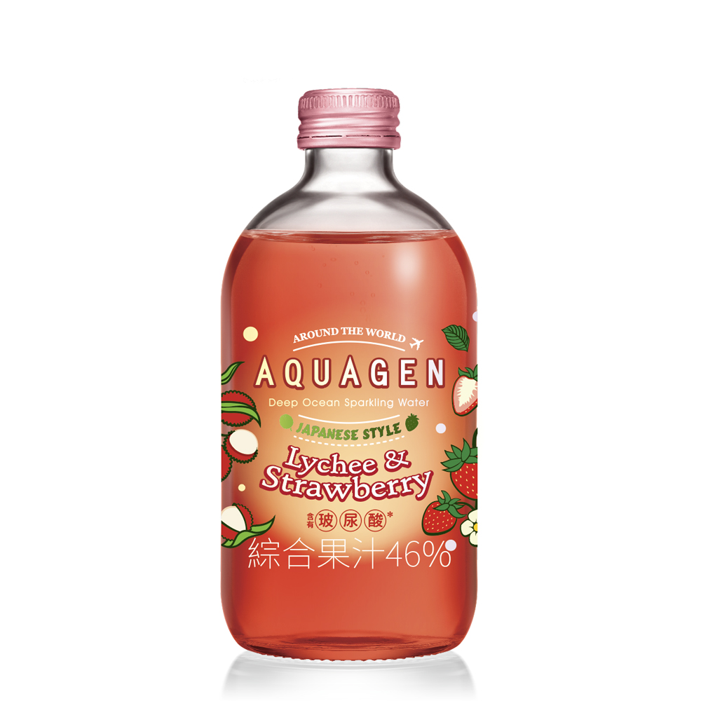 AQUAGEN - 日本草莓荔枝海洋深層氣泡飲(330ml/瓶，9瓶/箱)