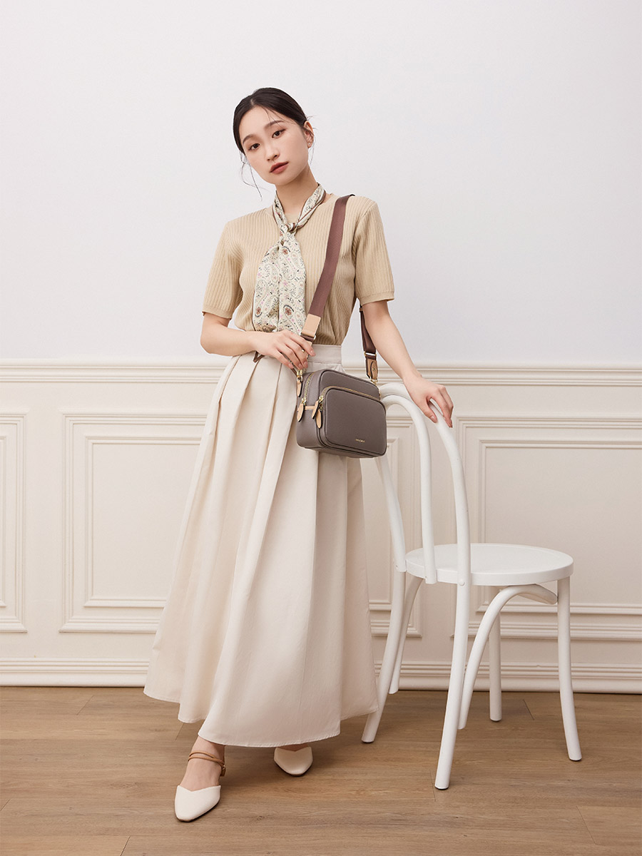 ★S'AIME 頭層真皮絲巾錬條雙層方包 ショルダーバック/送料込 ☆S'AIME 頭層真皮絲巾錬條雙層方包 ショルダーバック/送料込 (S