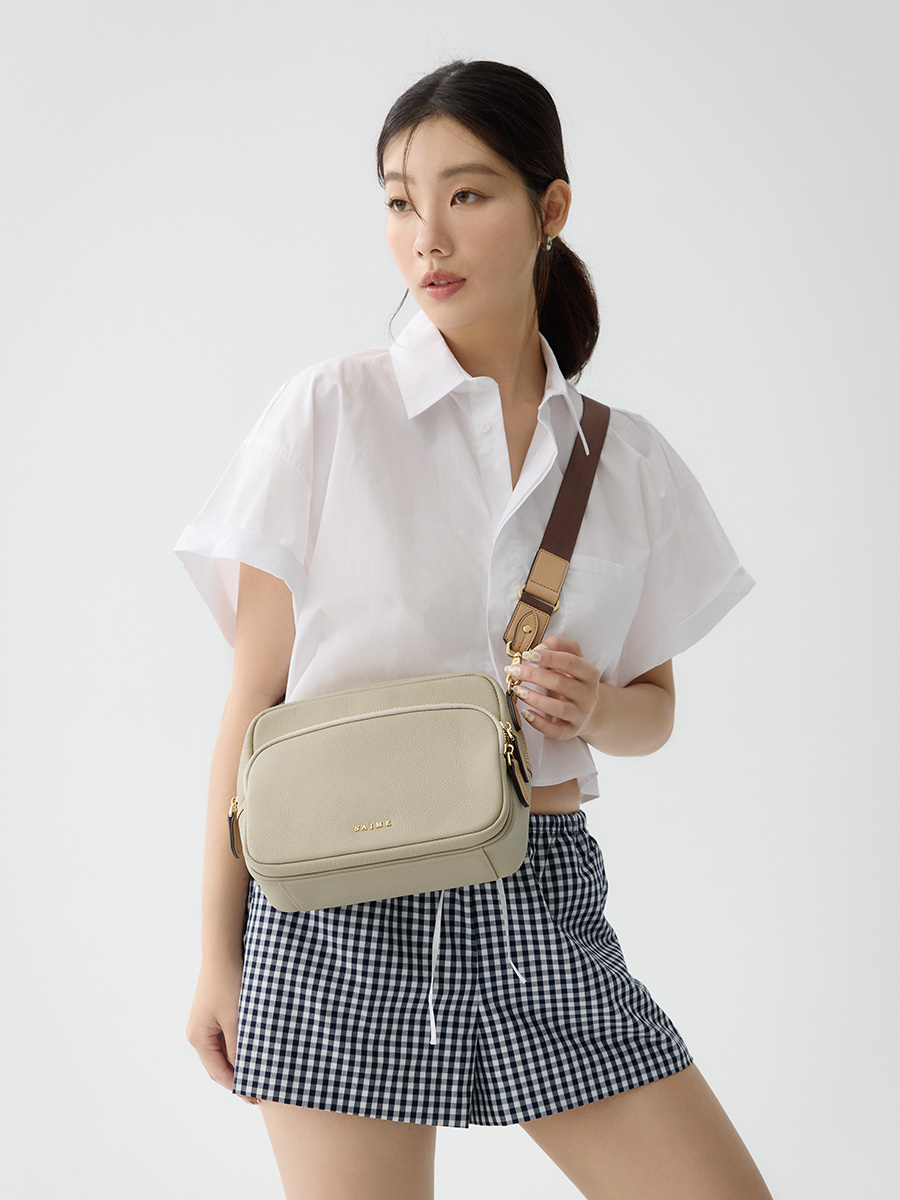 ★S'AIME 頭層真皮絲巾錬條雙層方包 ショルダーバック/送料込 ☆S'AIME 頭層真皮絲巾錬條雙層方包 ショルダーバック/送料込 (S