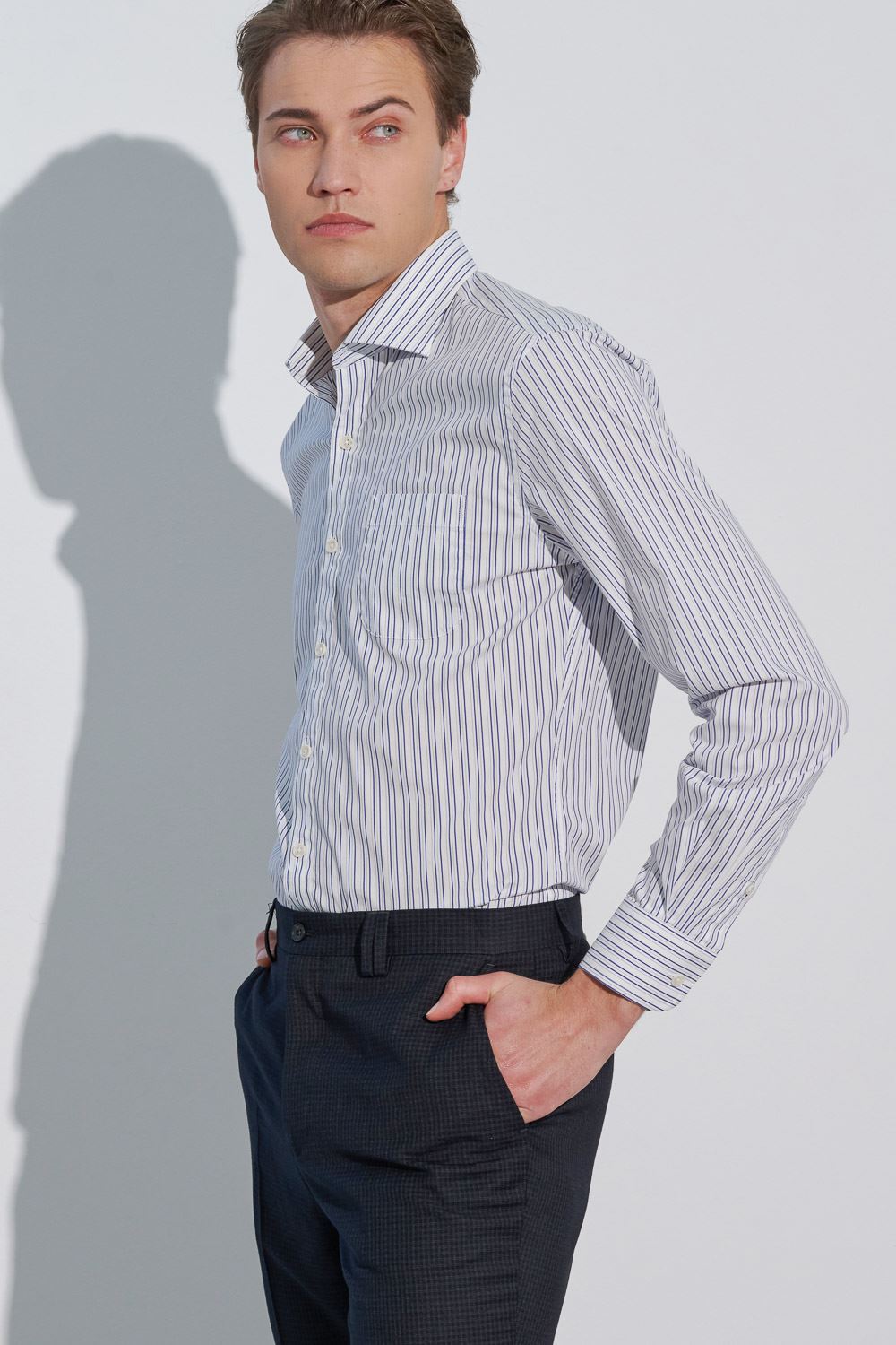 SST&C #彈性合身 藍白條紋修身版襯衫 | 0312302010 (outlet)_0