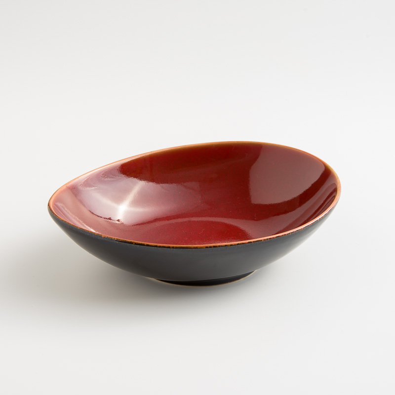 WAGA 新東方 21cm 不規則橢圓陶瓷缽碗│紅│單品_0