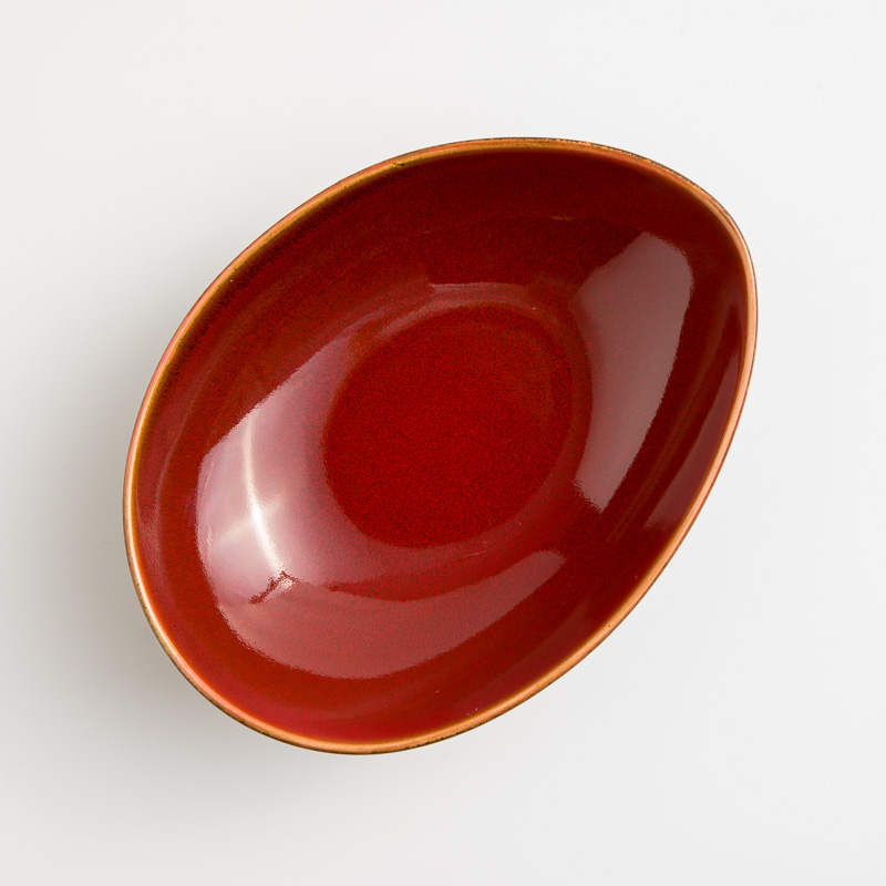 WAGA 新東方 21cm 不規則橢圓陶瓷缽碗│紅│單品_2