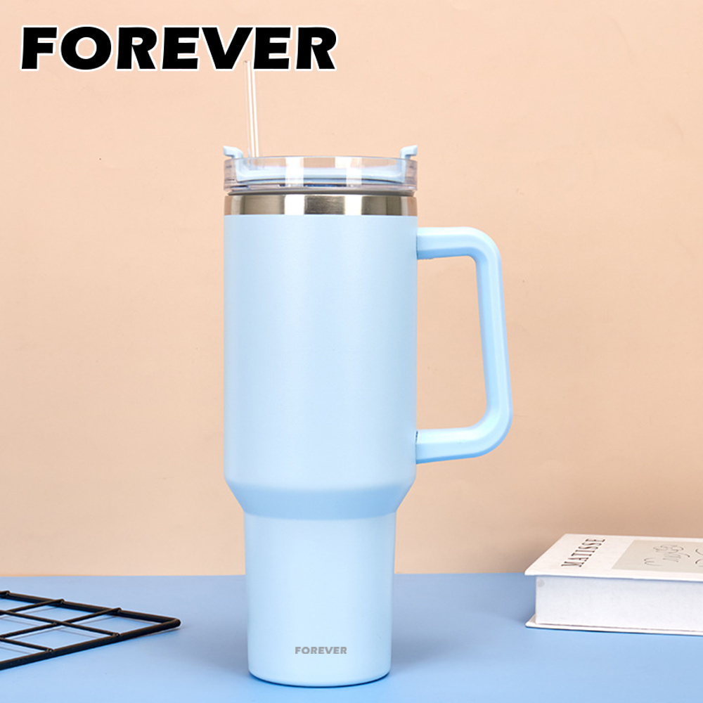 【日本FOREVER】不鏽鋼隨行保冷把手冰霸杯/隨行杯1200ml-天藍_2