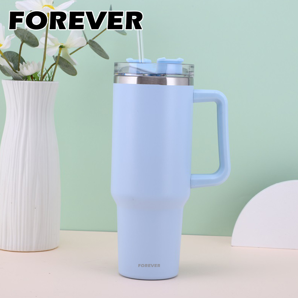 【日本FOREVER】不鏽鋼隨行保冷把手冰霸杯/隨行杯1200ml-天藍_3